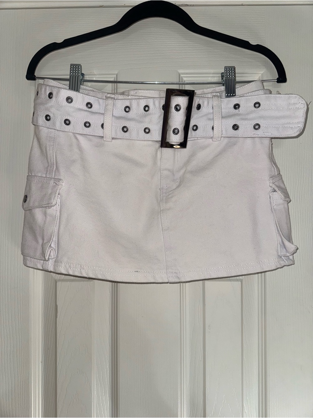 White Princess Polly Mini Skirt with Grommet Belt